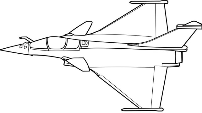 Modern Jet Air Combat Fighter Aircraft Outline Illustration with Bold Lines for Coloring Book Graphic Design and Educational Material
