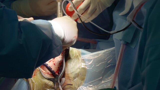  neurosurgery is inspecting brain of patient during trepanation of skull