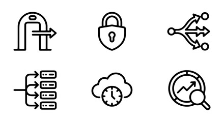 Fototapeta premium Set of thin line icons for cloud computing, data security, network infrastructure, and analytics