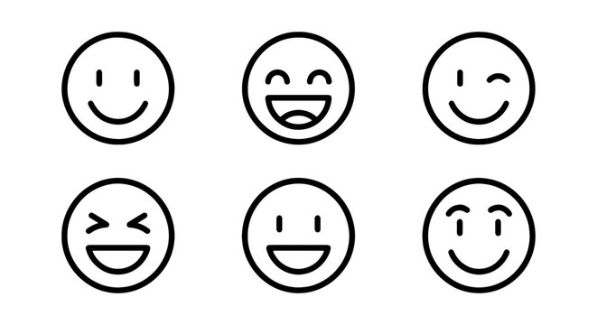 Set of simple smiley face icons, vector illustration of various facial expressions