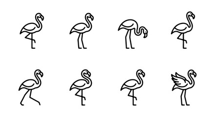 Obraz premium Set of flamingo icons in different poses