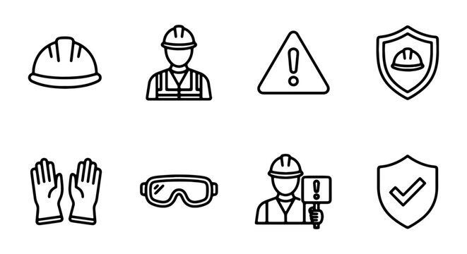 Set of construction safety and personal protective equipment icons