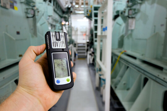 Multi Gas Detector Checking Air Quality Vessel Machinery Alleyway Floor