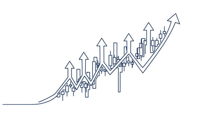 Obraz premium Financial Market Growth Chart with Upward Arrows and Candlestick Patterns