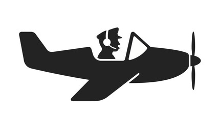 Silhouette of a pilot in a vintage airplane cockpit with headphones © enla99