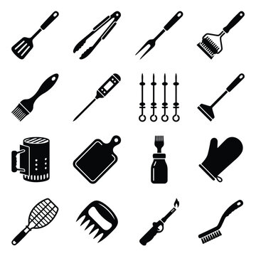 Vector illustration of set of barbecue and grilling tools icons