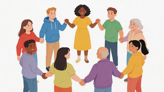 diverse people holding hands in circle