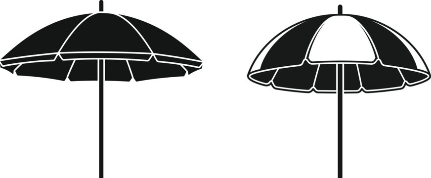 Beach parasol illustration black and white vector graphic