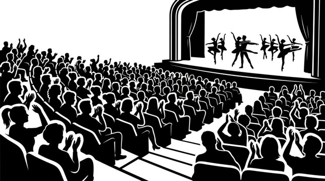 Ballet performance in a grand theater with an applauding audience