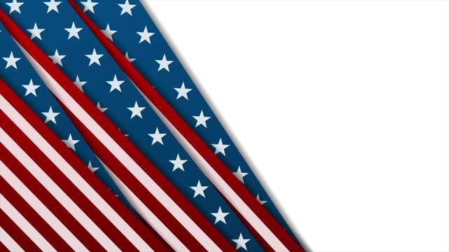 Abstract concept background with layered red white and blue American flag stars and stripes. USA flag colors motion design. Video animation Ultra HD 4K 3840x2160