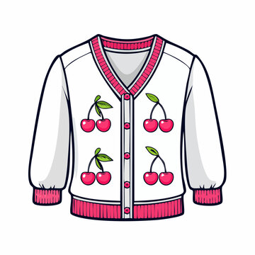 White Cardigan with Cherry Pattern