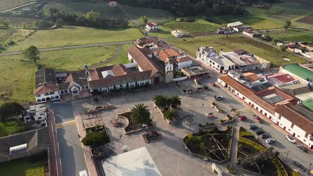 Sora, Boyaca - Colombia. March 5, 2026. Catholic parish located in the town's main park.