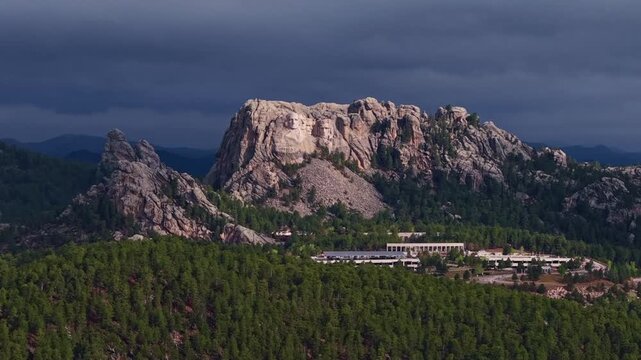 Mount Rushmore Aerial View Stormy Sky Black Hills
