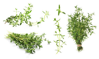 Obraz premium Fresh thyme isolated on white, set. Aromatic spice