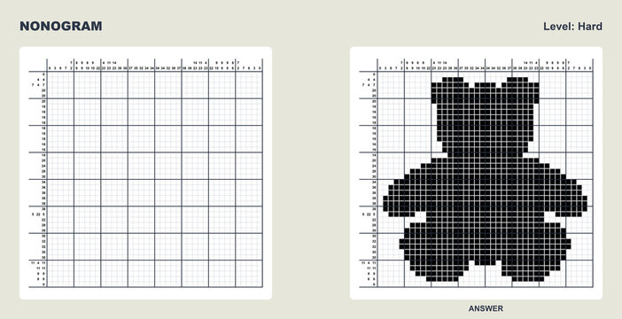 Japanese crossword puzzle featuring a teddy bear design