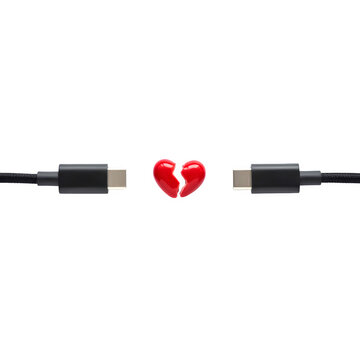 Broken heart, disconnected love, USB-C cables, relationship problems, technology issues