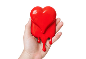 Obraz premium Red heart, melting heart, dripping paint, hand holding heart
