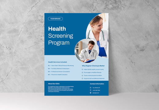 Blue Professional Health Screening Flyer Layout