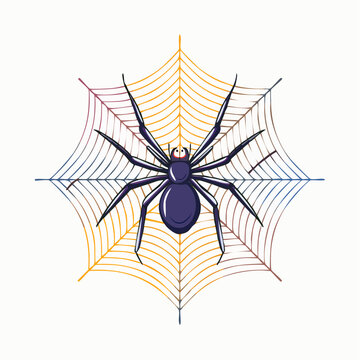 Illustration of a Black Widow Spider on a Colorful Web