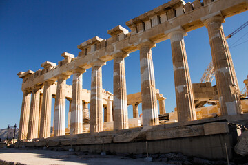 Fototapeta premium Side Colonnade of the Parthenon Doric Columns in Warm Sunlight, Acropolis Athens Greece