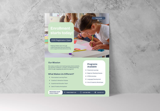 Green Blue Professional School Enrollment Flyer Layout