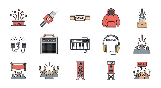 Music Concert and Entertainment Icons Set
