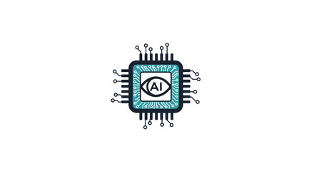 Fototapeta premium AI Chip with Eye Symbol - Artificial Intelligence and Machine Learning Concept