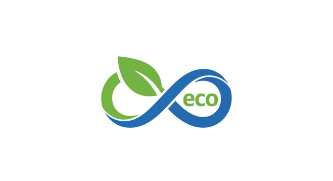 Eco Infinity Symbol with Green Leaf, Sustainable Cycle Concept