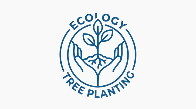 Ecology Tree Planting logo with hands holding a sapling inside a circular emblem