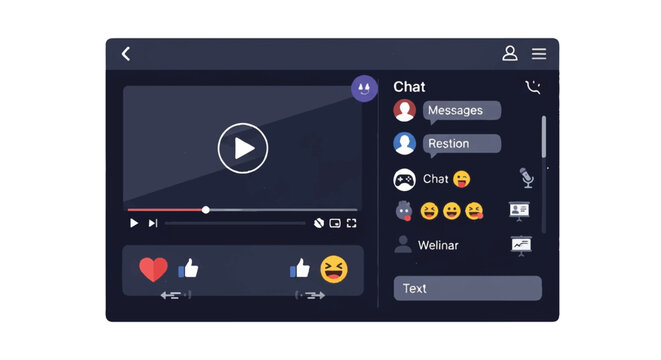 A person watches a video on a computer screen with chat and reaction buttons