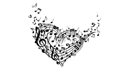 Obraz premium Abstract illustration of musical notes arranged in a heart shape on white