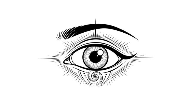 Intricate eye illustration with detailed eyelashes and ornamental design