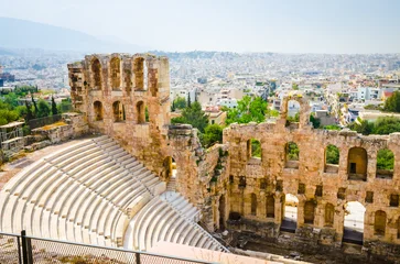 Panoramic view of Odeon of Herodes Atticus below the Acropolis, Athens, capital of Greece. © Olena Zn