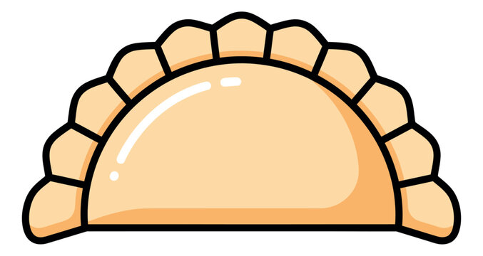 Cartoon illustration of a golden empanada depicting a stuffed pastry dumpling for food and restaurant design