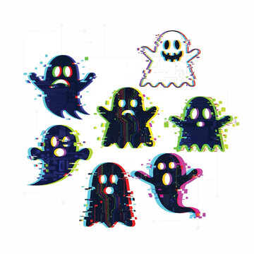 Glowing eyes of scary ghosts appear in spooky darkness suddenly
