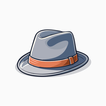 Illustration of a Grey Fedora Hat with Orange Band