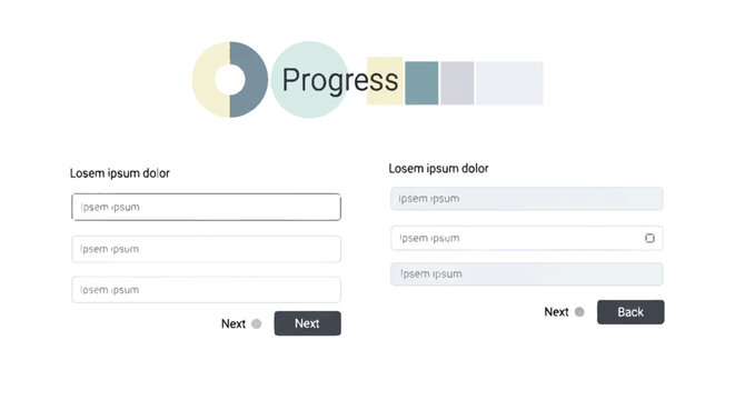A screenshot of a progress bar and form fields on a webpage with a blurred background.