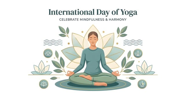 International Day of Yoga Flat Vector Illustration with Lotus Pose, Minimal Wellness Design and Modern Typography