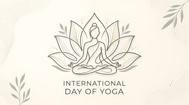 International Day of Yoga Modern Line Art Illustration with Lotus Meditation Design and Editorial Typography