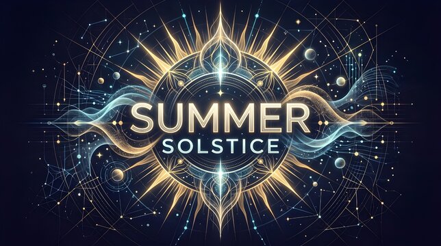 AI Inspired Summer Solstice Digital Artwork with Generative Typography and Futuristic Solar Patterns