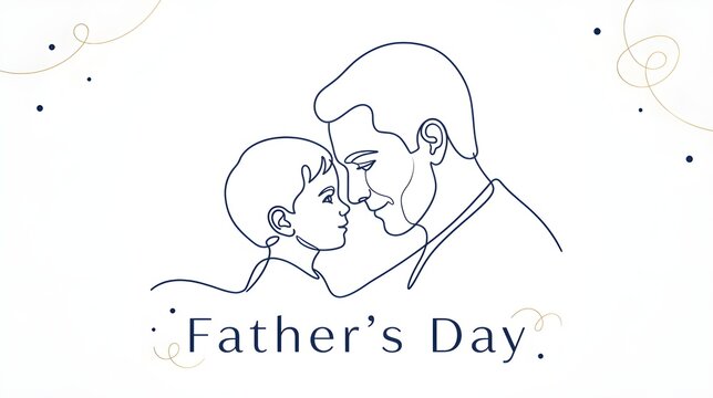 Minimalist Father&rsquo;s Day Continuous Line Art Illustration of Father and Child with Elegant Text Design