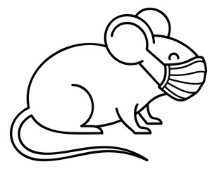 Obraz premium Outline illustration of a mouse wearing a medical face mask depicting pandemic protection for health and humor design