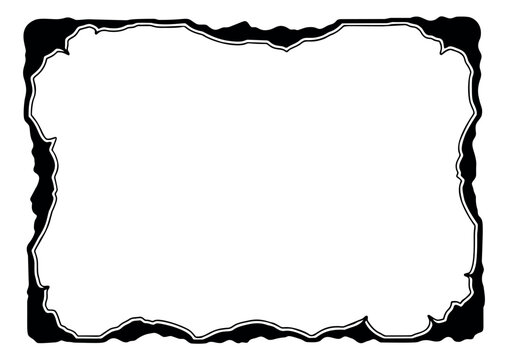 Woodcut silhouette illustration of a burned jagged border frame depicting rough torn edges for vintage and grunge design