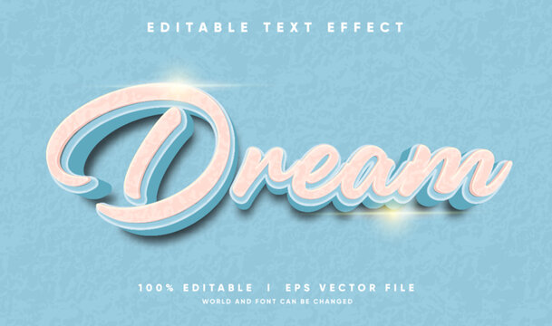 Editable dream 3d text effect template with soft pastel pink and blue cursive script font on light blue textured background