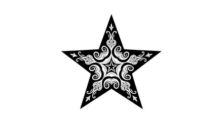 Obraz premium Ornate decorative star graphic illustration. Stylized black and white vintage design element with swirling patterns.
