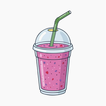 Pink Berry Smoothie in a Clear Plastic Cup with Straw