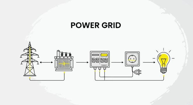 Power Grid Schematic. Electrical Energy Distribution. Industry Concept. Clean Design.