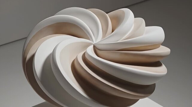 Intricately Curved Petal-Like White and Beige Spiral Sculpture Forming a Rosette