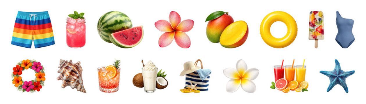 PNG Colorful summer beach icons on transparent background