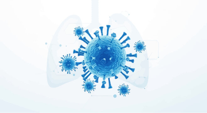 3D Virus Particles Attacking Lungs, Respiratory System Infection Concept